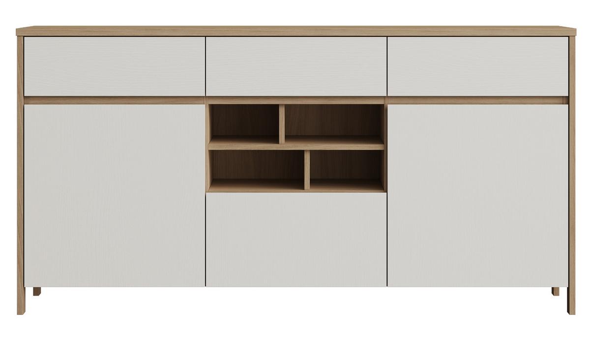 SIDEBOARD weiß und Eiche, Kommode skandinavisch 164 x 85 cm mit Soft-Close-Funktion - Eichefarben/Weiß, Holzwerkstoff/Metall (164/85/39cm) - Furn.Design