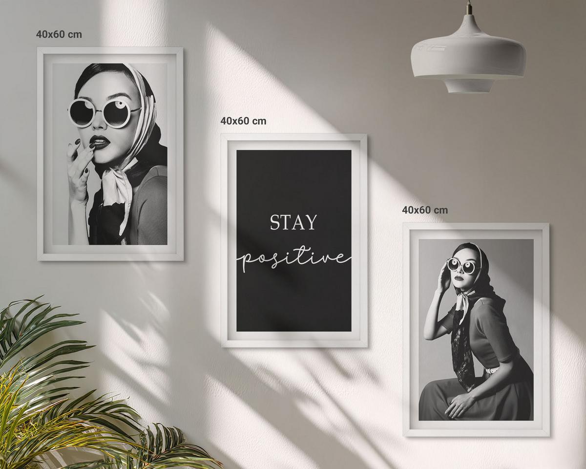 BILDER SET 3er Set - 40x60 cm Weißer Rahmen - Stilvolle Porträts von Frauen mit Brille - Weiß, Kunststoff (40/60cm) - TULUP