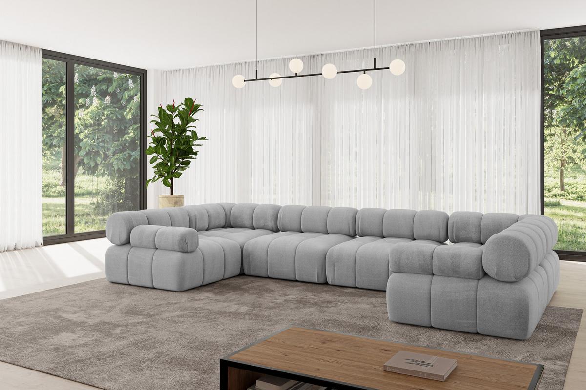 WOHNLANDSCHAFT modulares Sofa Birno-U2 - 380x190x70 cm Hellgrau Velours - Hellgrau, Holzwerkstoff/Textil (380/70/190cm) - ALTDECOR