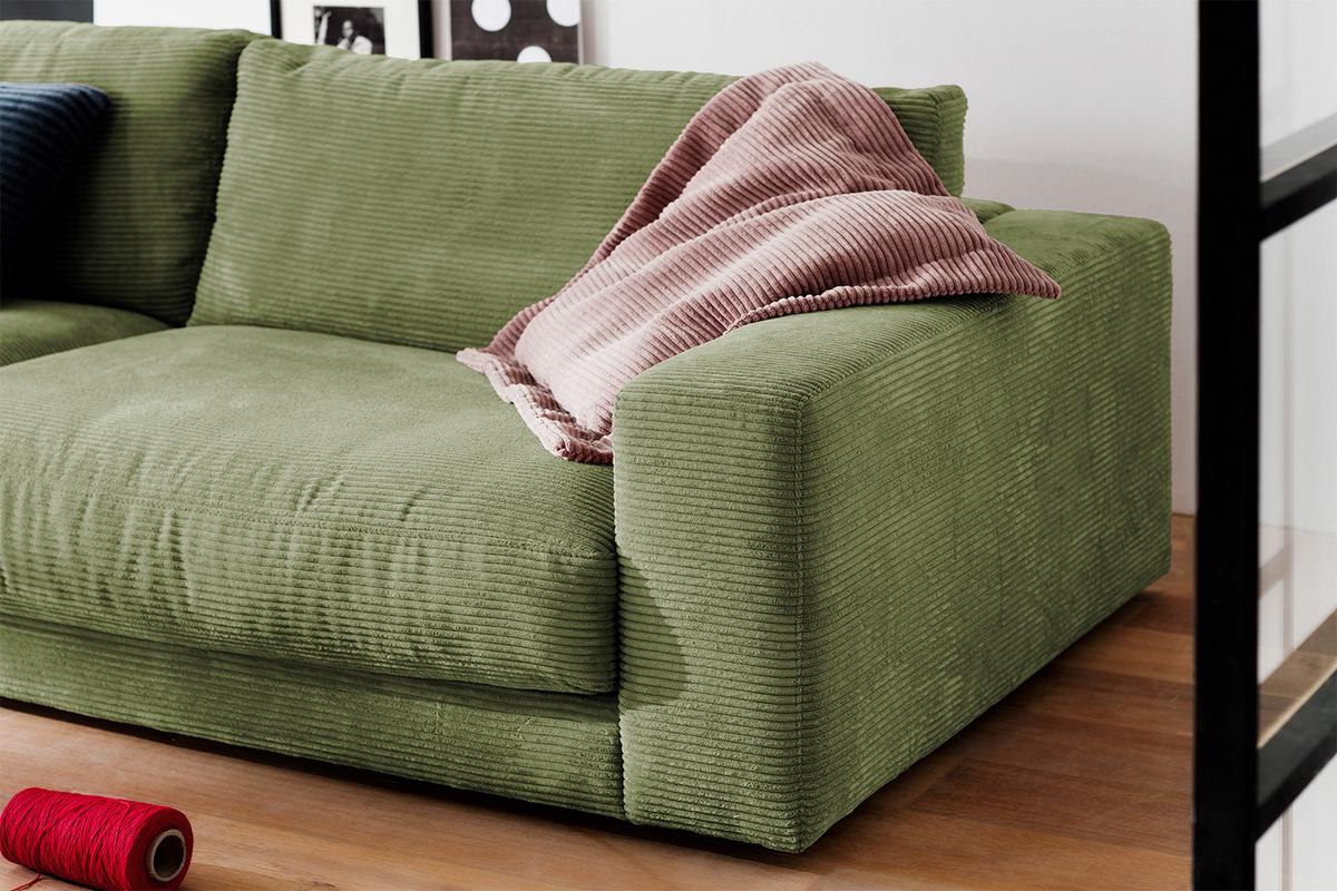 SOFA 3-SITZER MADELINE Grün Cord - Schwarz/Olivgrün, Textil (290/85/127cm) - KAWOLA