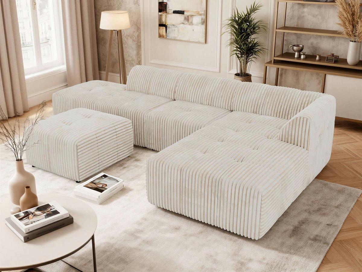 ECKSOFA GRIDA 4M L Beige Cord - Rechts - Beige/Creme, Kunststoff/Textil (176/335cm) - MKS