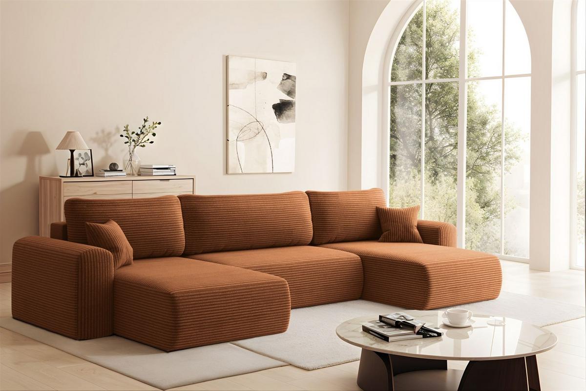 WOHNLANDSCHAFT Flora In Poso - Braun, Holzwerkstoff/Textil (362/83/145cm) - Fun Möbel