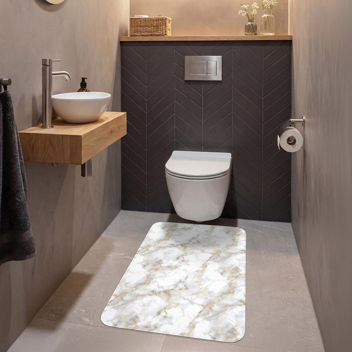 WC-VORLEGER Goldene Adern - Marmor - Weiß Toilettenvorleger 60x90 cm - Weiß, Textil (60/1cm) - OnlyWow