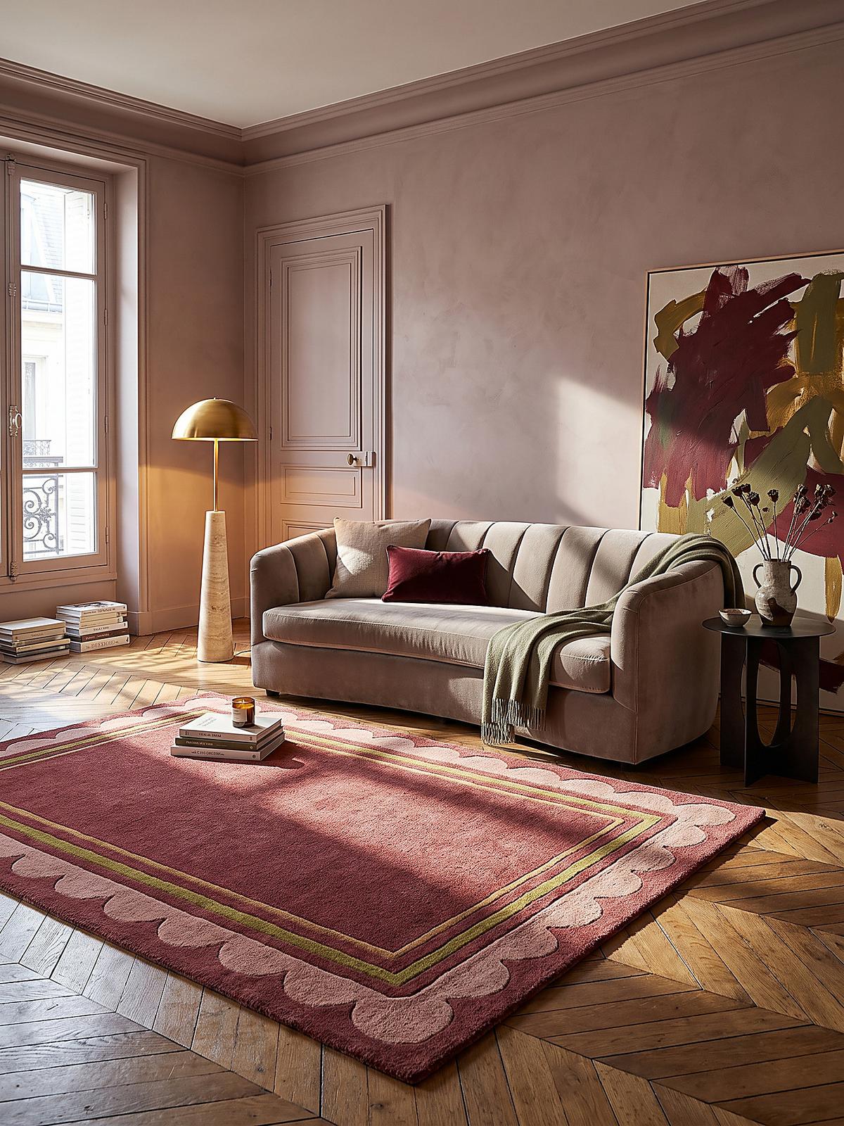 TEPPICH aus Wolle, handgetuftet, WENSUM, in Beerenrot, Scallop-Bordüre, 120 x 170 cm - Rot, Textil (120/170cm) - KADIMA DESIGN