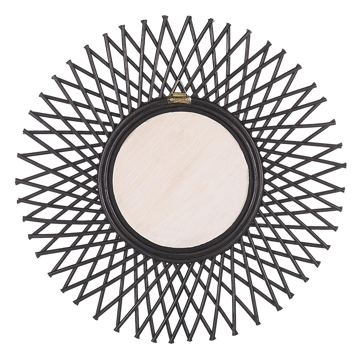 WANDSPIEGEL Rattan schwarz Sonnenform 60 cm Tagolu - Schwarz, Naturmaterialien (60/60/1cm) - Beliani