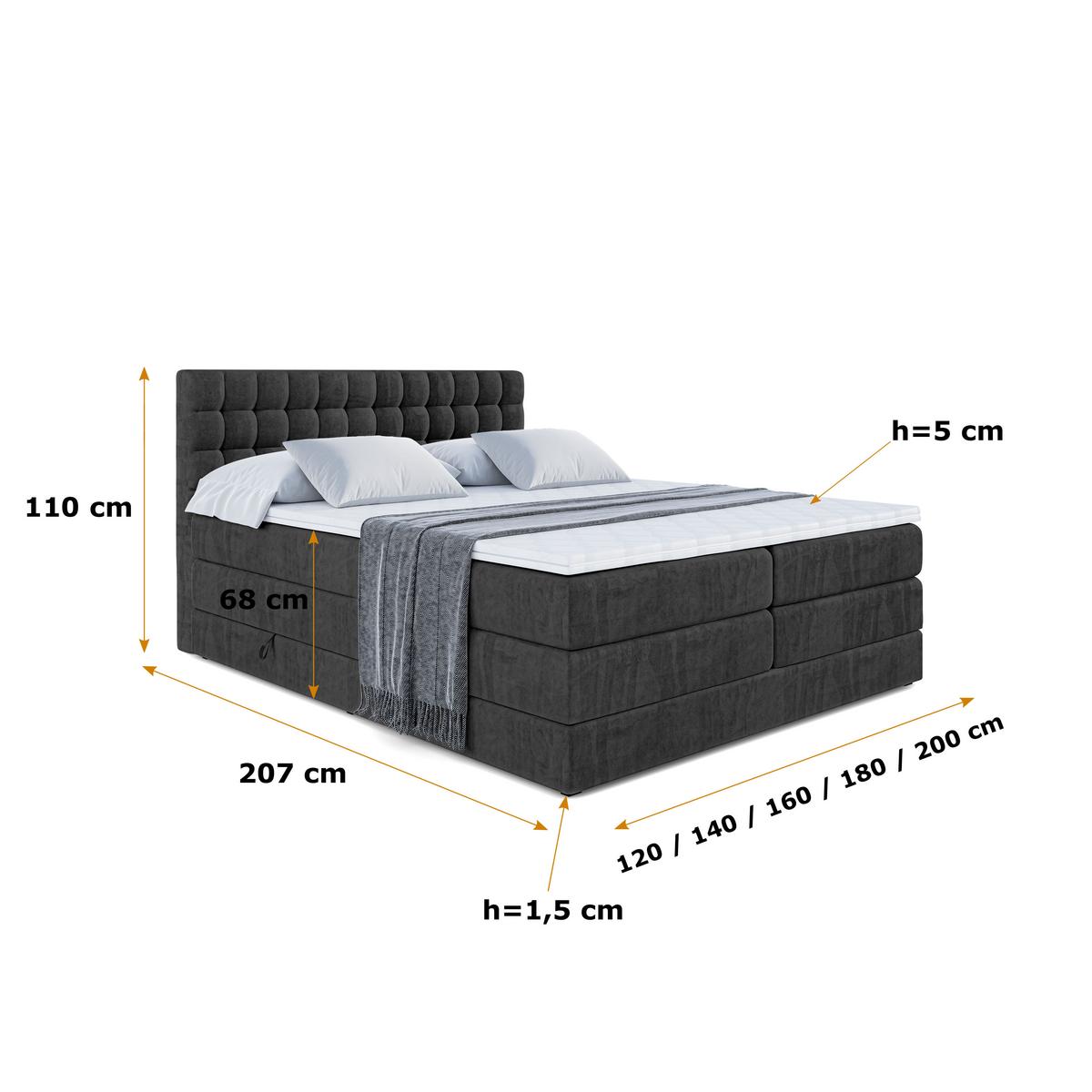 BOXSPRINGBETT VIONE KING - 140 x 200 - H3/H4 - Schwarz - Schwarz, Holzwerkstoff (140/200cm) - ALTDECOR