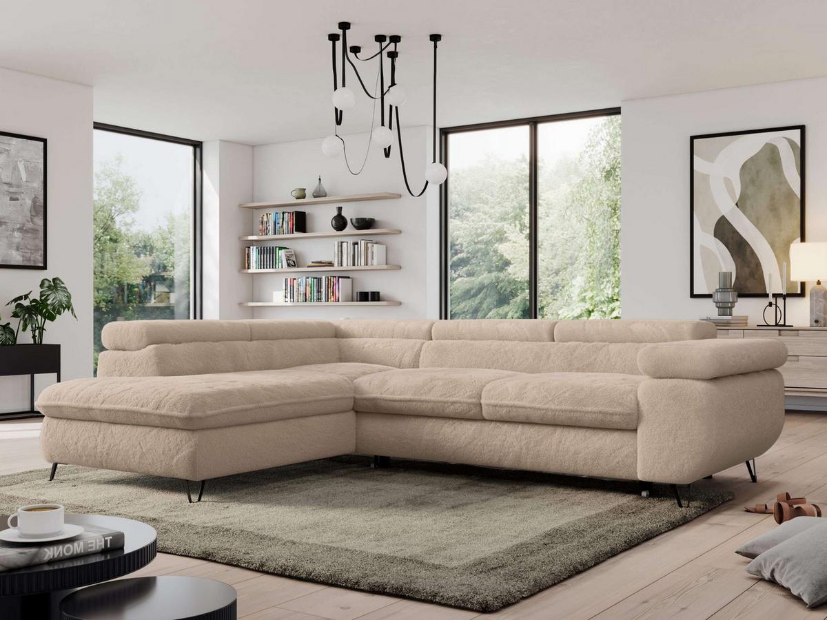 ECKSOFA PEDRO L Beige Plüsch - Links Seite - Sandfarben/Beige, Textil/Metall (208/273cm) - MKS