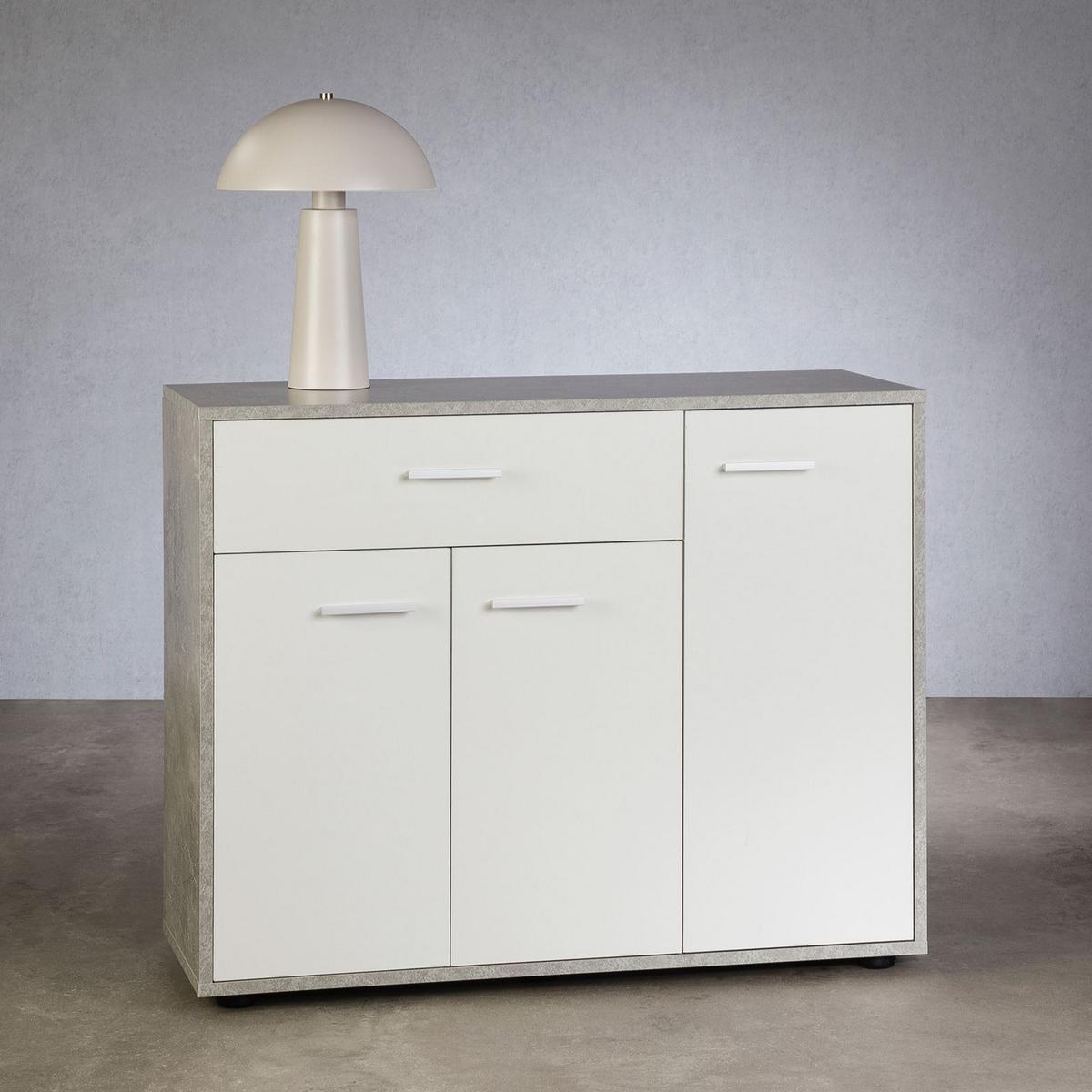 SCHUHSCHRANK DEUSTO Betonoptik/weiß - Weiß/Grau, Holzwerkstoff (88/70/35cm) - CARO-Möbel