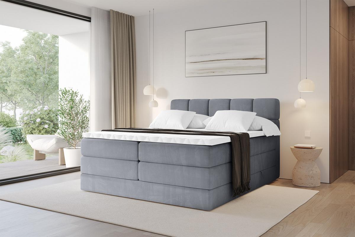BOXBETT mit Matratze H3/H4 - FAMA KING - 160x200 cm Grau Casablanca - Grau, Holzwerkstoff (160/200cm) - ALTDECOR