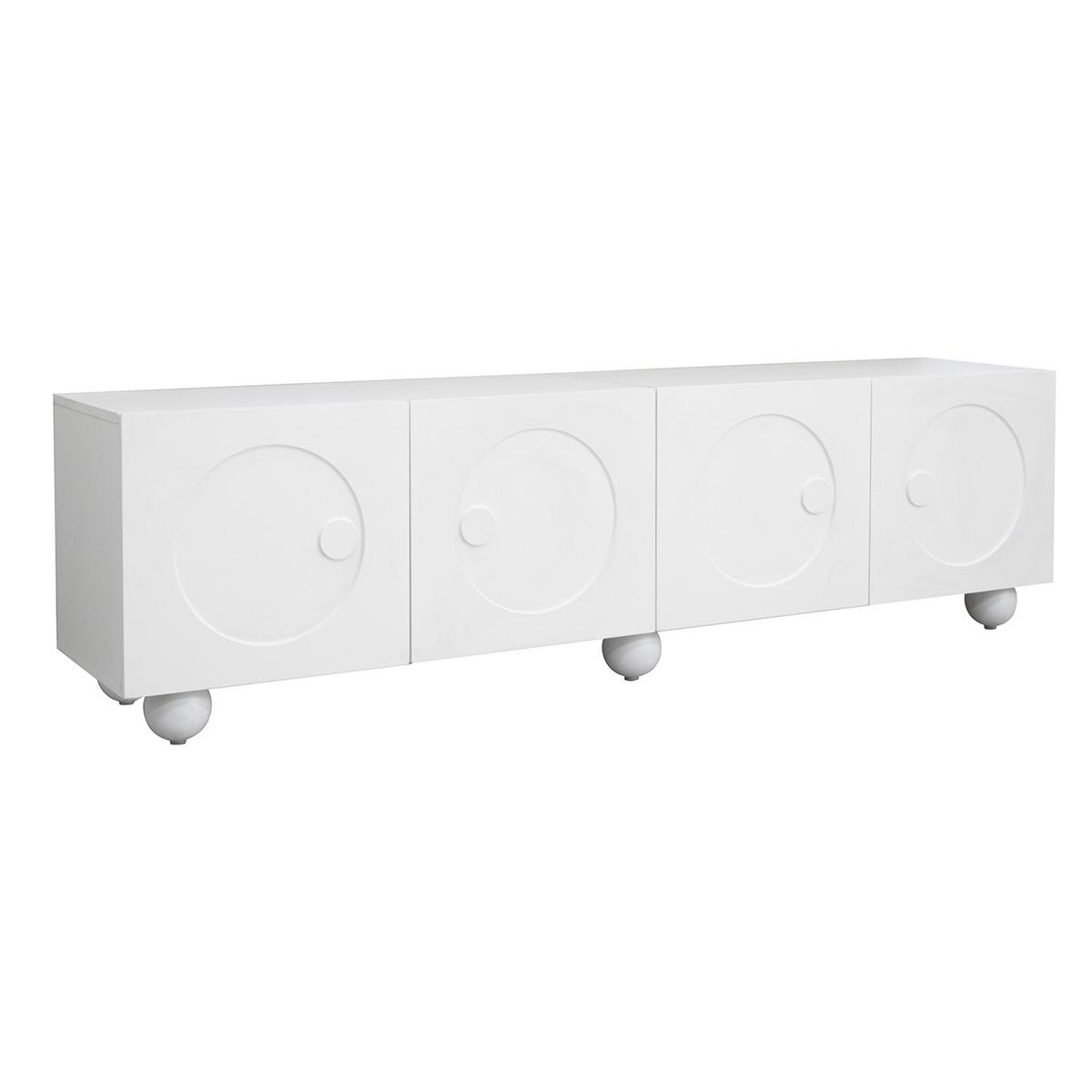TV-LOWBOARD Weiß 180,5cm mit 3D-Rundrelief 4 Türen & Kugelfüßen - Weiß, Holzwerkstoff (180.5/50/38cm) - Urban Meuble