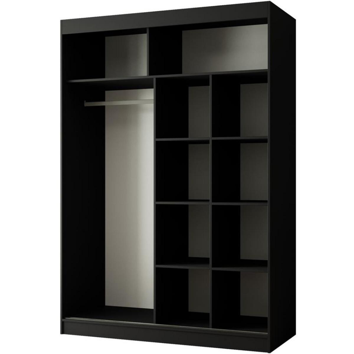 SCHWEBETÜRENSCHRANK Paco 150/215/61 2-türig schwarz mit Spiegel - Schwarz, Holzwerkstoff (150/215/61cm) - Beautysofa