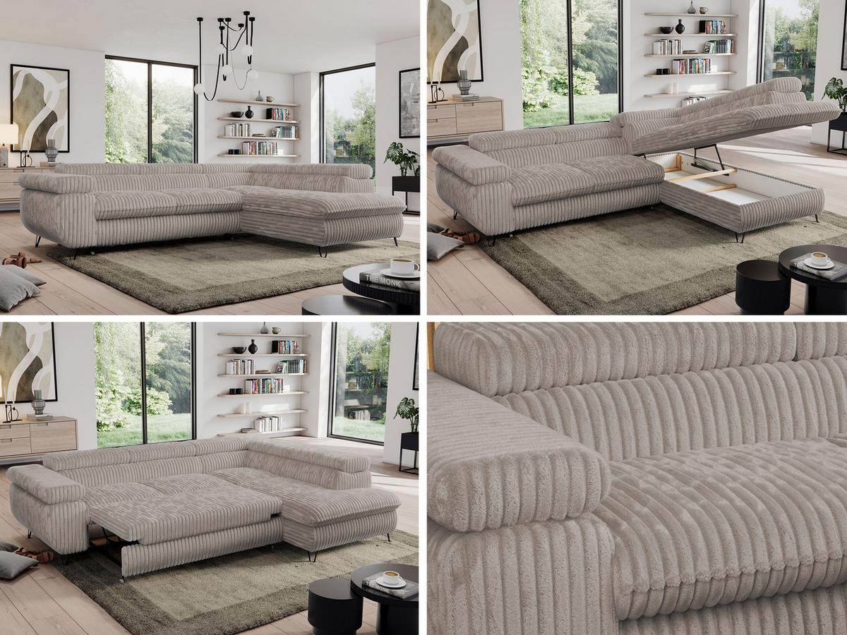 ECKSOFA PEDRO L Hellbraun Cord - Rechts Seite - Hellbraun/Schwarz, Textil/Metall (273/208cm) - MKS