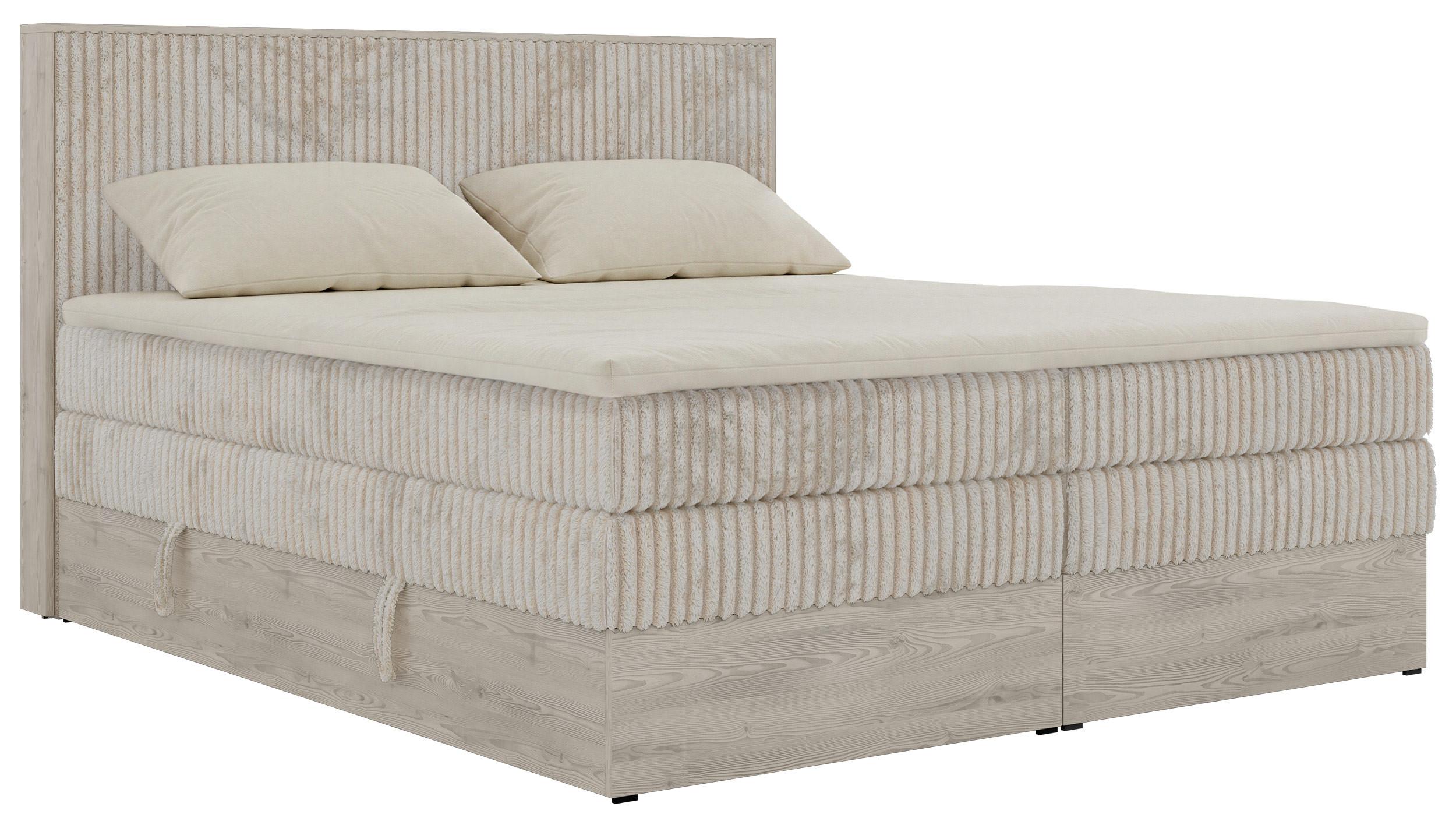 BOXSPRINGBETT NORDIC KING 180/200 - Beige Cord - Topper T25 - H3 - Beige/Schwarz, Kunststoff/Textil (180/200cm) - MKS