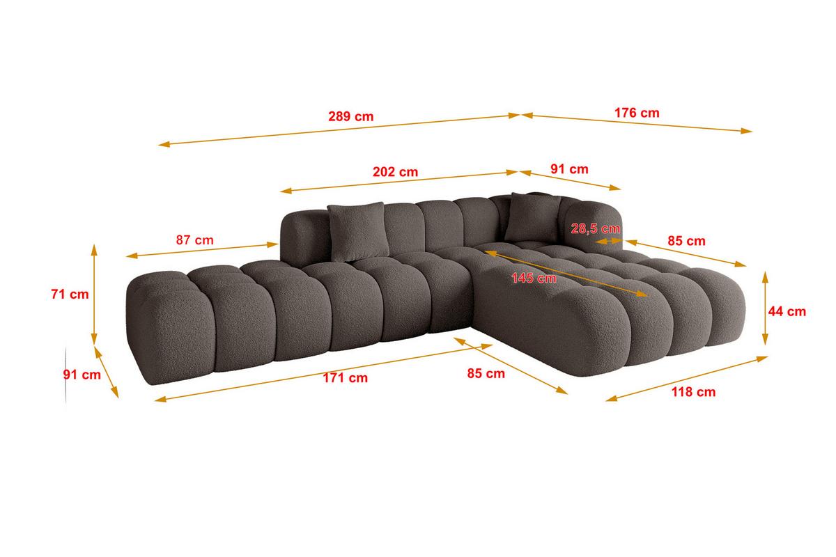 ECKSOFA Ottomane Rechts OLEA-L2 - 289x176x71 cm Braun - Dunkelbraun/Schwarz, Holzwerkstoff/Kunststoff (289/176cm)