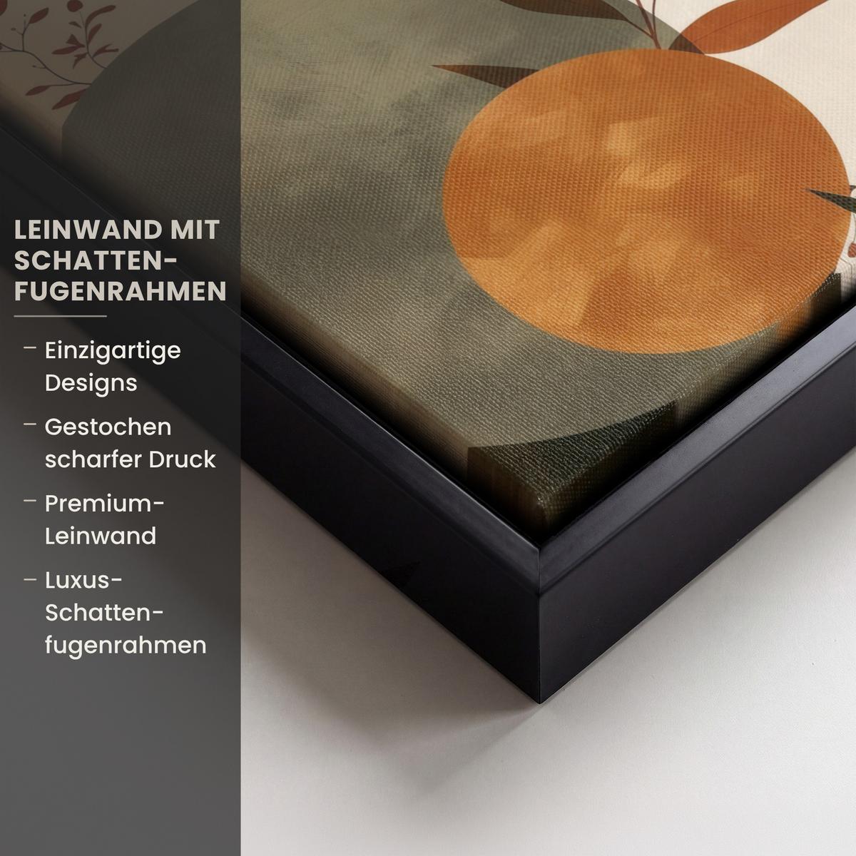 LEINWAND Bilder mit Rahmen - Formen - Rund - Blätter - Beige - 20x30 - Rostfarben, Textil (20/30cm) - MuchoWow