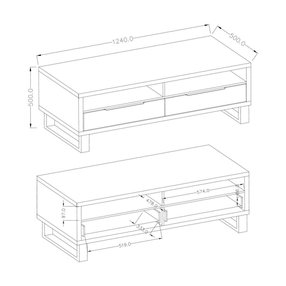 TV-MÖBEL Eden Holz und Metall - Braun, Holzwerkstoff (124/50/50cm) - Petits-meubles