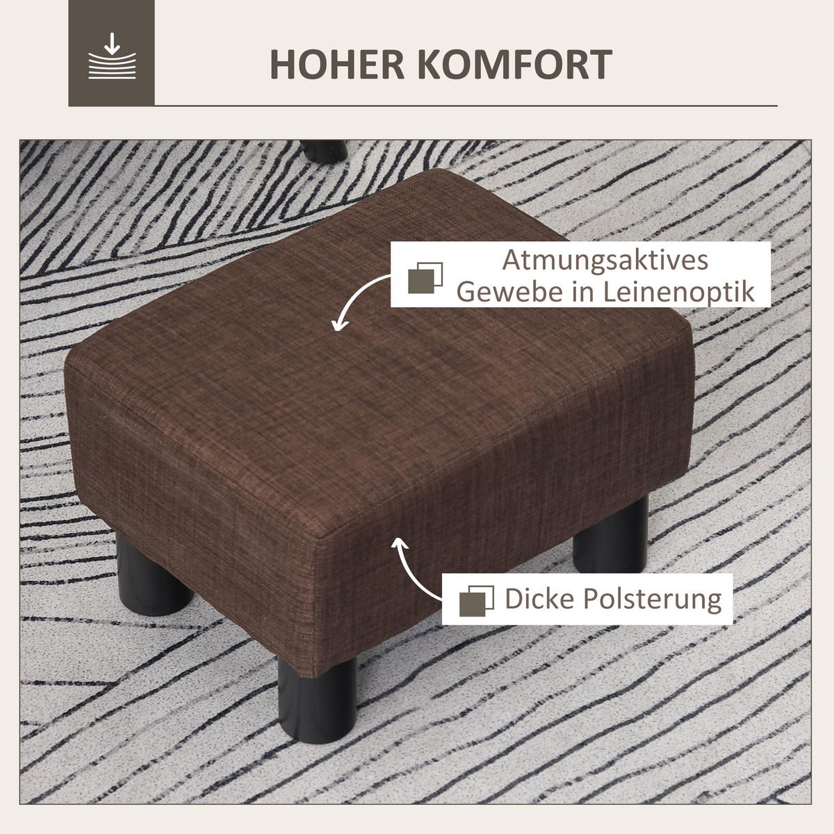 FUSSHOCKER, Sitzhocker, Rechteckiger Ottoman, Fußstütze aus Leinen, Braun - Braun, Textil (30/24/40cm) - HOMCOM