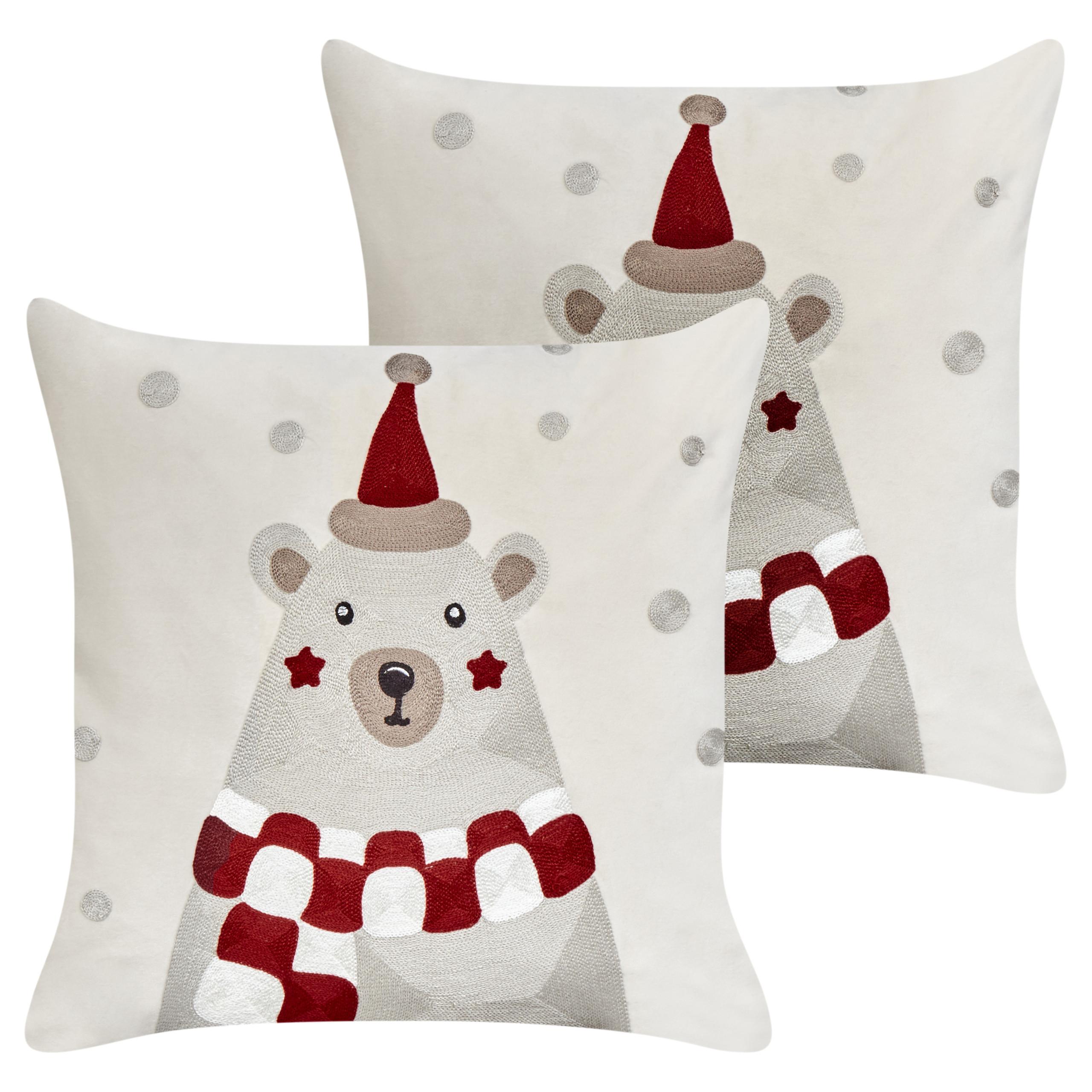 DEKOKISSEN 2er-Set Cremeweiß 45/45 cm Jellies - Rot/Weiß, Textil (45/45cm) - Beliani
