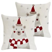 DEKOKISSEN 2er-Set Cremeweiß 45/45 cm Jellies - Rot/Weiß, Textil (45/45cm) - Beliani