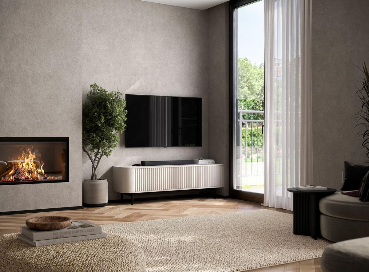 TV-LOWBOARD Aurora Kaschmir matt 140 cm mit Metallrahmen - Kaschmir/Schwarz, Holzwerkstoff/Metall (140/44/35cm) - Meble Lindner