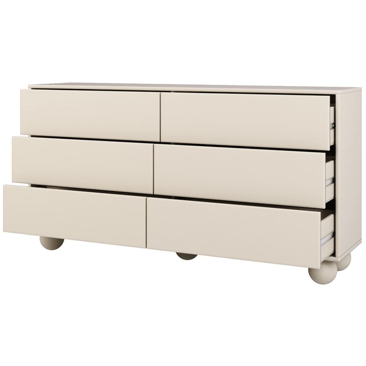 KOMMODE Adel mit 6 Schubladen und runden Füßen, 154 cm, Griffloss, Kaschmir - Kaschmir, Holzwerkstoff (154/81/38cm) - Beautysofa