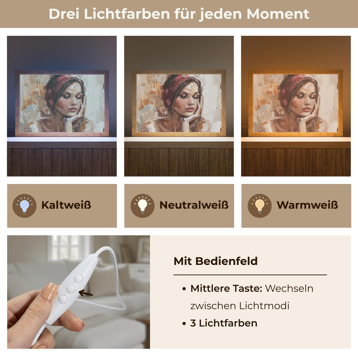 WANDLEUCHTE Frau - Lackierung - Porträt - Modern 30x20 cm - Braun, Holzwerkstoff (30/20/8cm) - OnlyWow