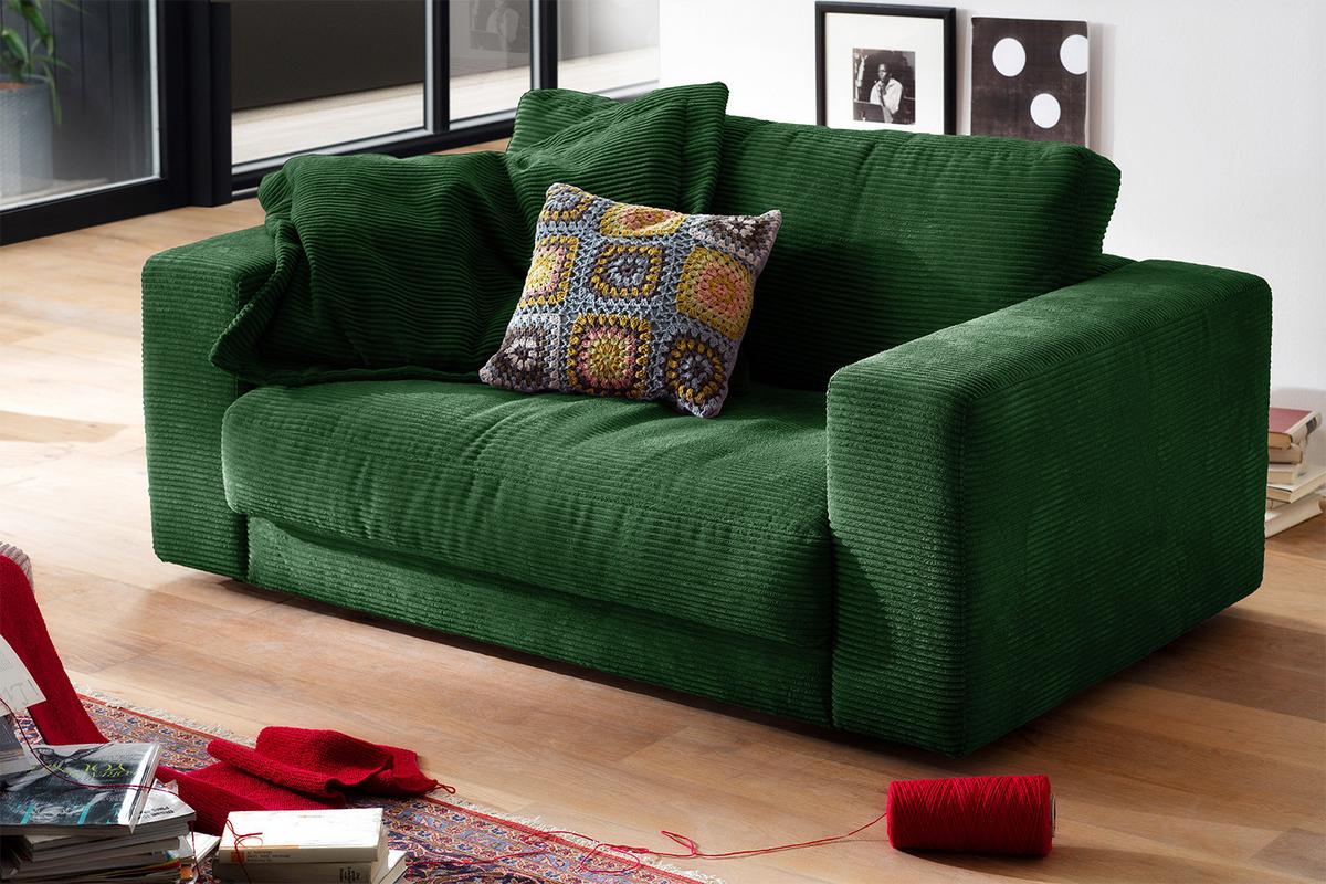 LOVESEAT MADELINE Smaragdgrün Cord - Smaragdgrün/Schwarz, Kunststoff/Textil (170/86/127cm) - KAWOLA