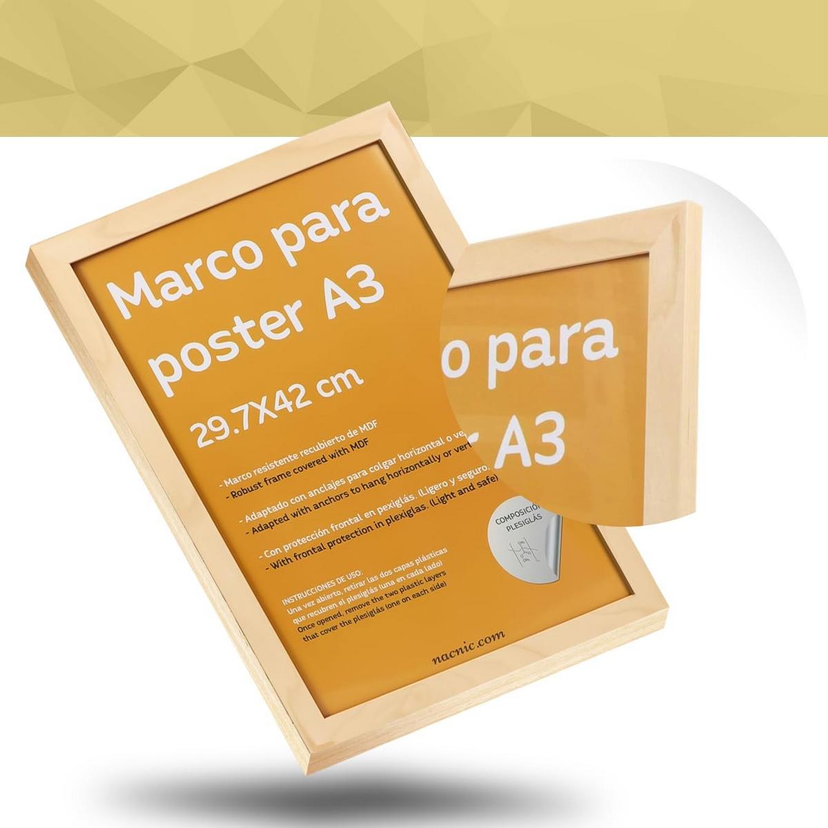 RAHMEN Set mit 4 aus MDF und Acrylglas Schutz und Aussteller für Fotografien, Bilder, Poster, Gemälde, Dekoration für Haus Farbe Hellholz A3 - Beige, Holz (29.7/3cm) - Nacnic