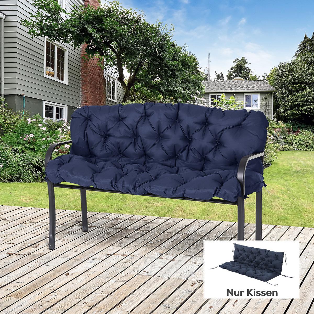 3 Sitzer Bankauflage 150 x 98 x 8 cm, Bankkissen mit Bändern, Sitzkissen Blau - Blau, Kunststoff (150/8/98cm) - Outsunny
