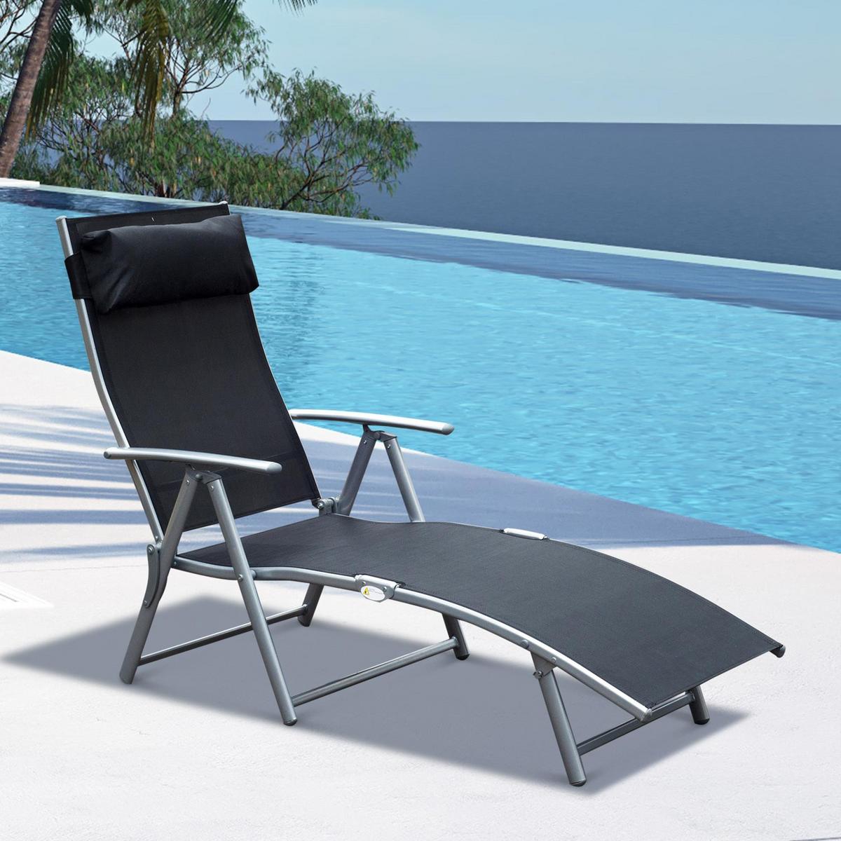 SONNENLIEGE, klappbar mit Kissen, Metall+Stoff, Schwarz, 137 x 63,5 x 100,5 cm - Schwarz, Metall (63.5/100.5/137cm) - Outsunny