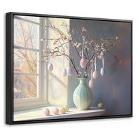 LEINWAND Bilder mit Rahmen - Stillleben - Vase - Osterzweig - 40x30 - Hellblau, Textil (40/30cm) - MuchoWow