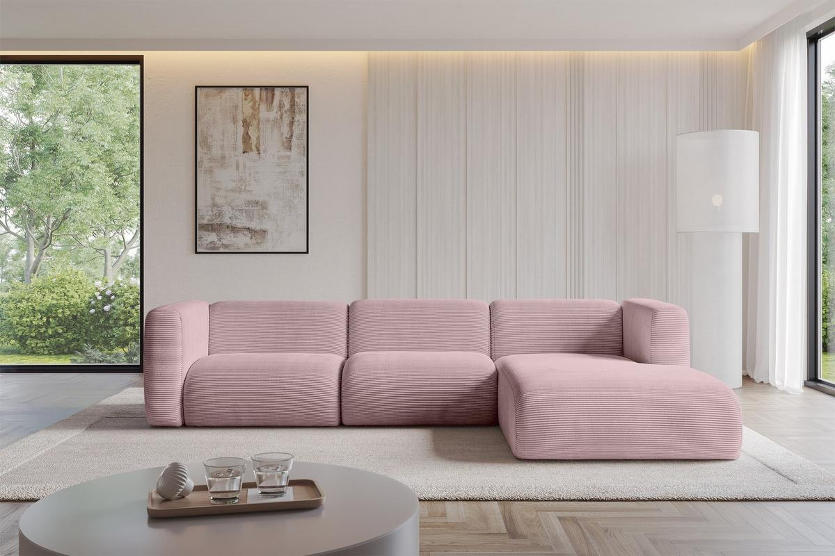 ECKSOFA Ottomane Rechts MIRA-L2 318x179x89 Rosa Cord - Schwarz/Rosa, Holzwerkstoff/Kunststoff (318/179cm) - ALTDECOR