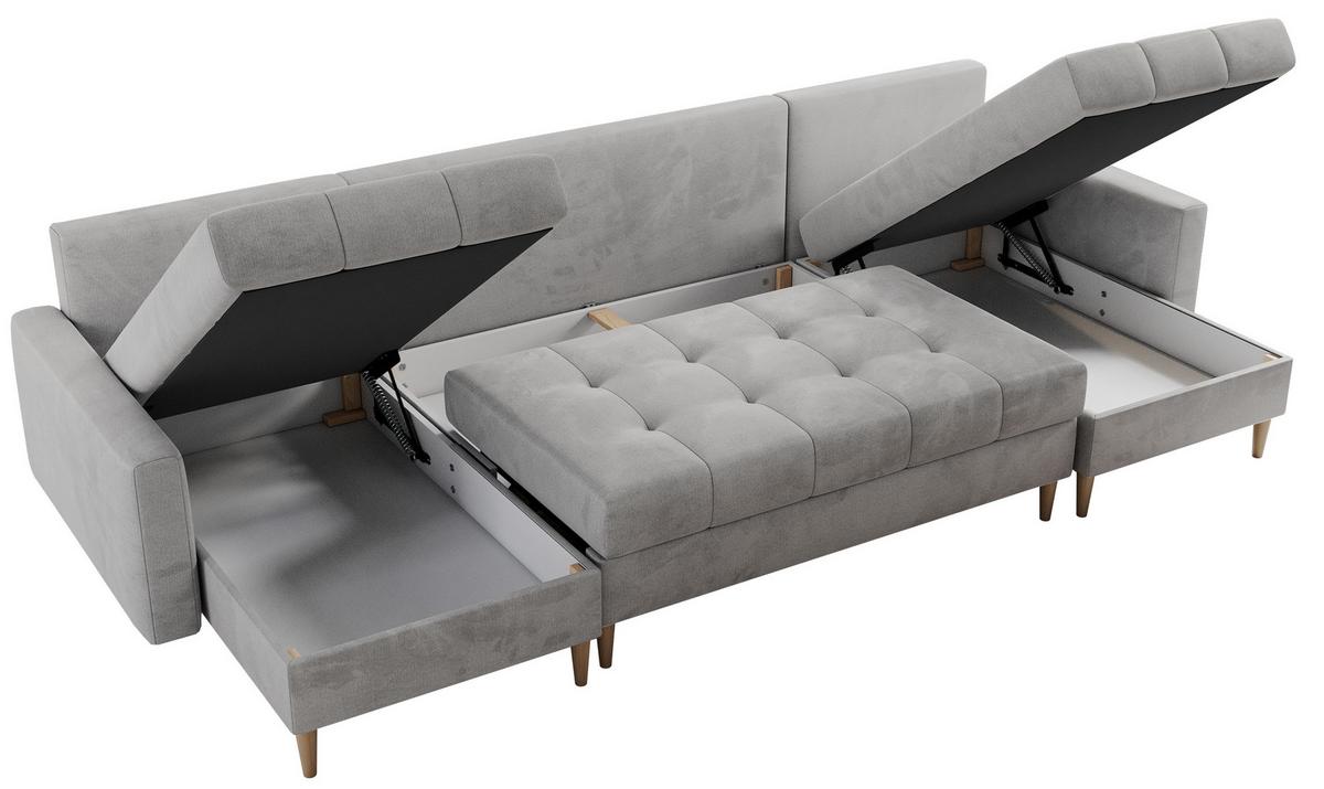 WOHNLANDSCHAFT Colin U Velvet Hellgrau - Hellgrau/Braun, Holz/Textil (290/75/140cm) - MKS