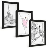 BILDER SET 3er Set - 20x30 cm Schwarzer Rahmen - Stilvolle Ballerinen und Architektur - Schwarz, Kunststoff (20/30cm) - TULUP