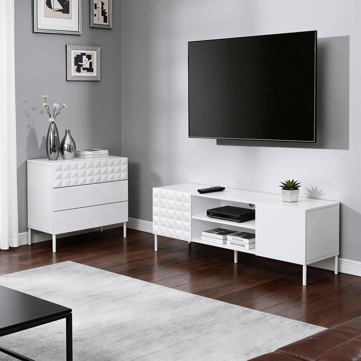 KOMMODE Holz mit 3 Schubladen, Weiß, 80 × 40 × 75 cm - Weiß, Holzwerkstoff/Metall (80/75/40cm) - Hometopia