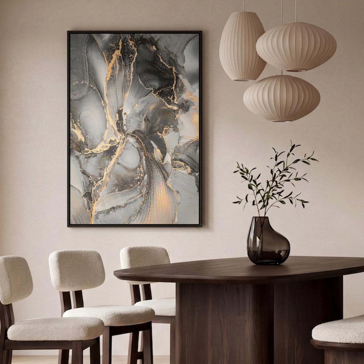 LEINWAND Bilder mit Rahmen - Grau - Luxus - Gold - Marmor - 100x150 - Dunkelgrau, Textil (100/150cm) - MuchoWow