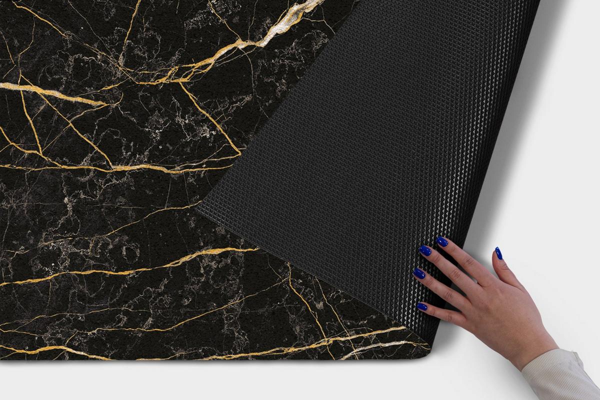 FUSSMATTE 150 x 100 cm Schwarzer Marmor - Dunkelgelb/Schwarz, Textil (150/100cm) - TULUP
