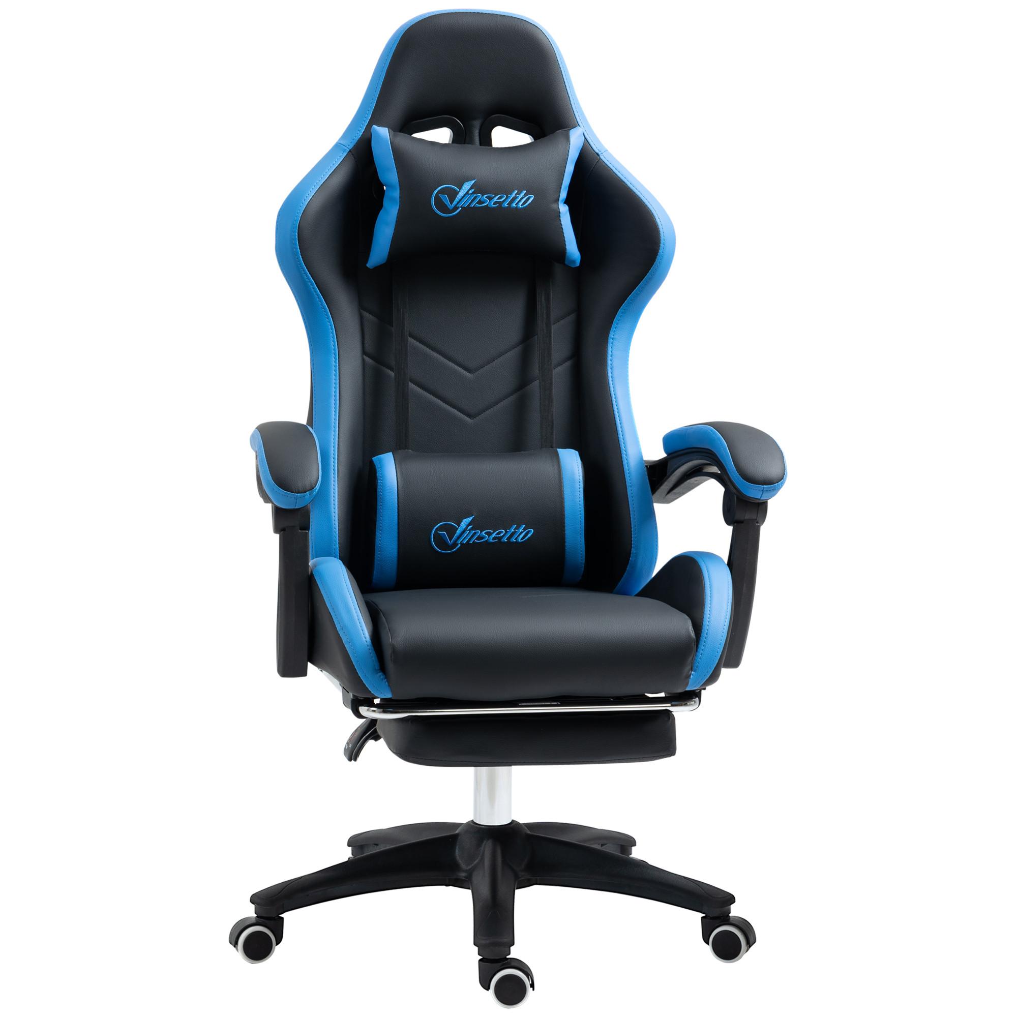GAMING Stuhl, Kunstleder, Schwarz+Blau - Multicolor, Leder (65/129/65cm) - Vinsetto