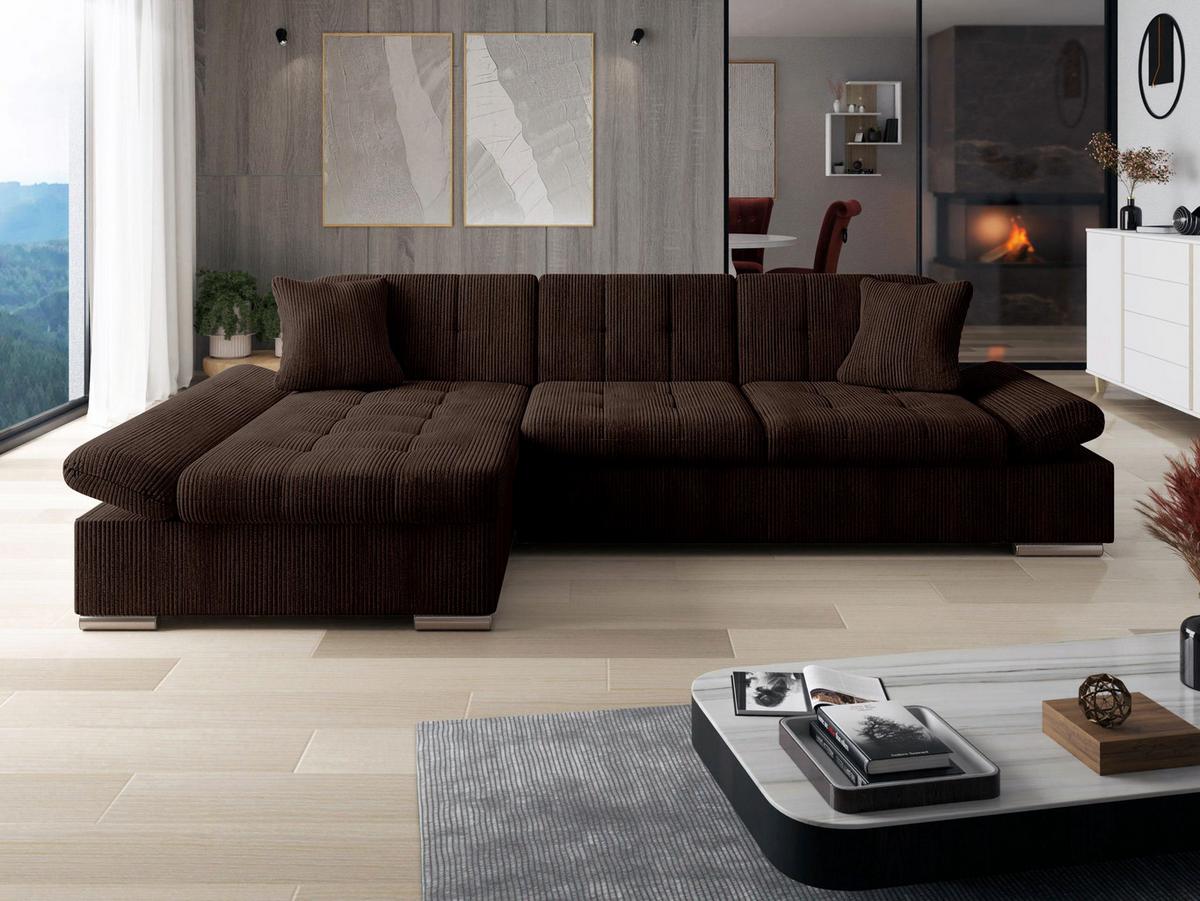 ECKSOFA Montana Cord, Seite: Links - Braun, Holz/Textil (278/161cm) - MIRJAN24