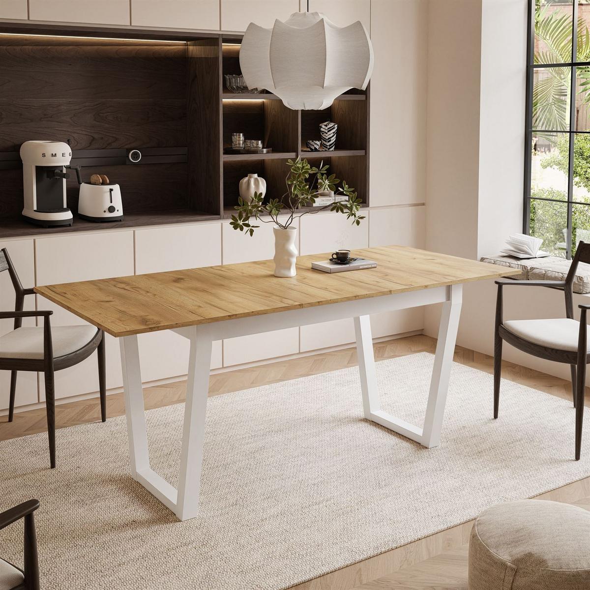 ESSTISCH ARTON II ausziehbarer Tisch 140-195 cm für 6-8 Personen - Eichefarben/Weiß, Holzwerkstoff/Metall (140/80/77cm) - Lookway