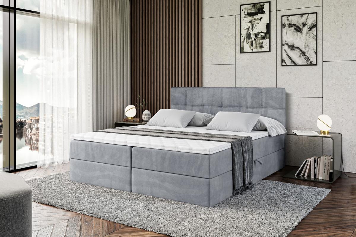 BOXBETT mit Matratze H4 und Lattenrost - MARCE - 120 x 200 cm - Grau - Hellgrau, Holzwerkstoff (120/200cm) - ALTDECOR