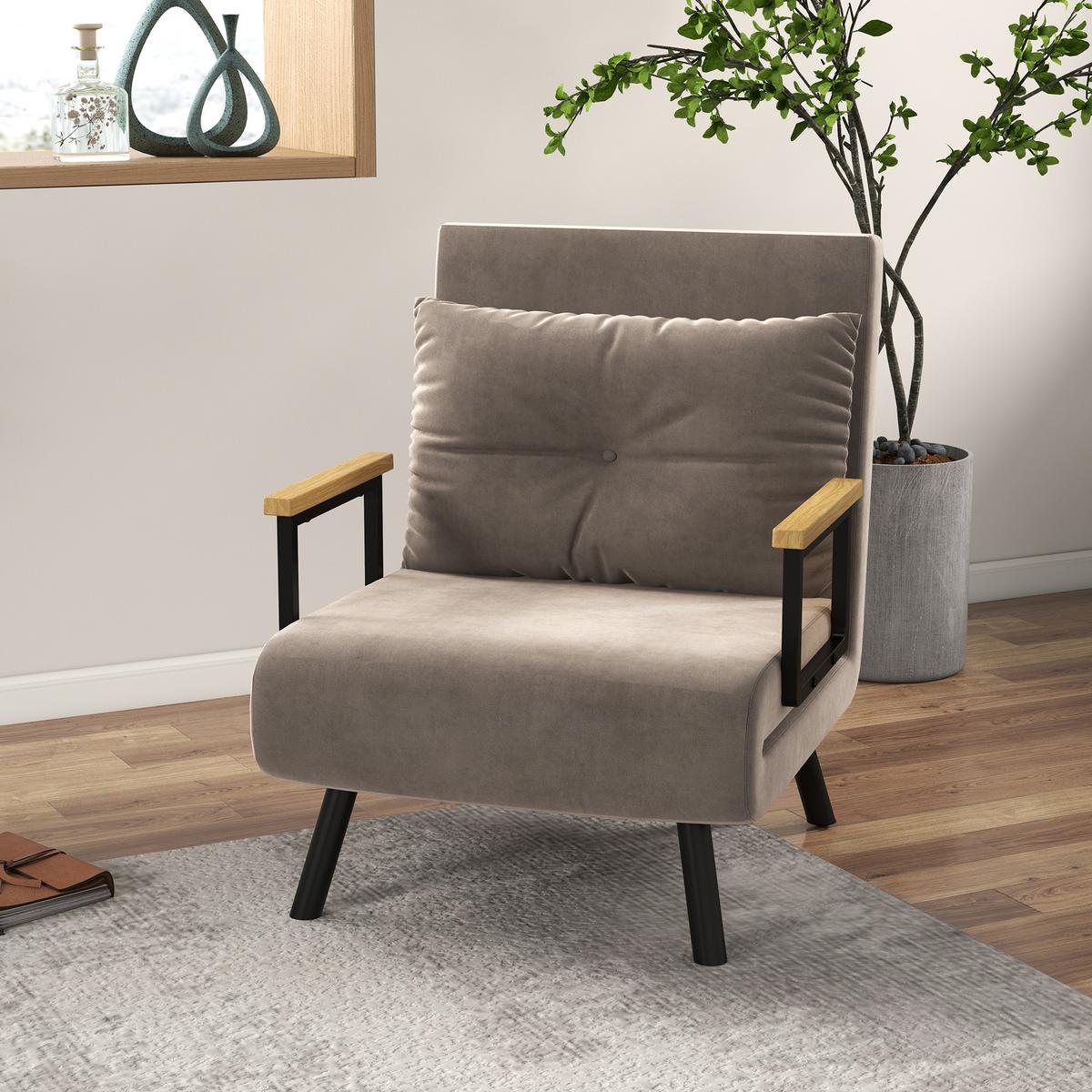 SCHLAFSESSEL - Hellbraun/Schwarz, Holz/Textil (73/81/63cm) - HOMCOM