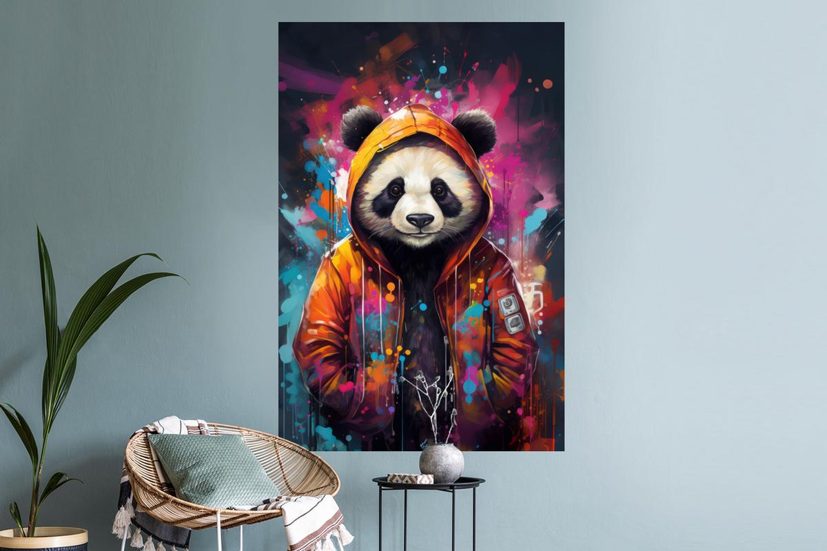 WANDTATTOO Panda - Jacke - Graffiti - Orange Wandaufkleber 80x120 cm - Orange, Kunststoff (80/120/0.1cm) - MuchoWow