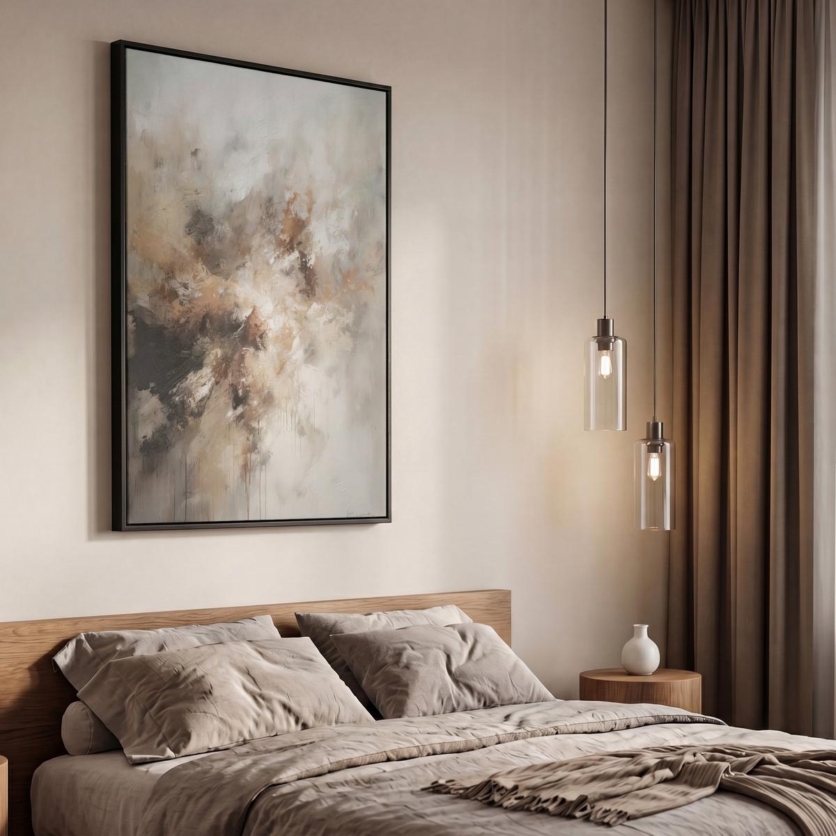 LEINWAND Bilder mit Rahmen - Farbe - Abstrakt - Beige - Kunst - 60x90 - Greige, Textil (60/90cm) - MuchoWow
