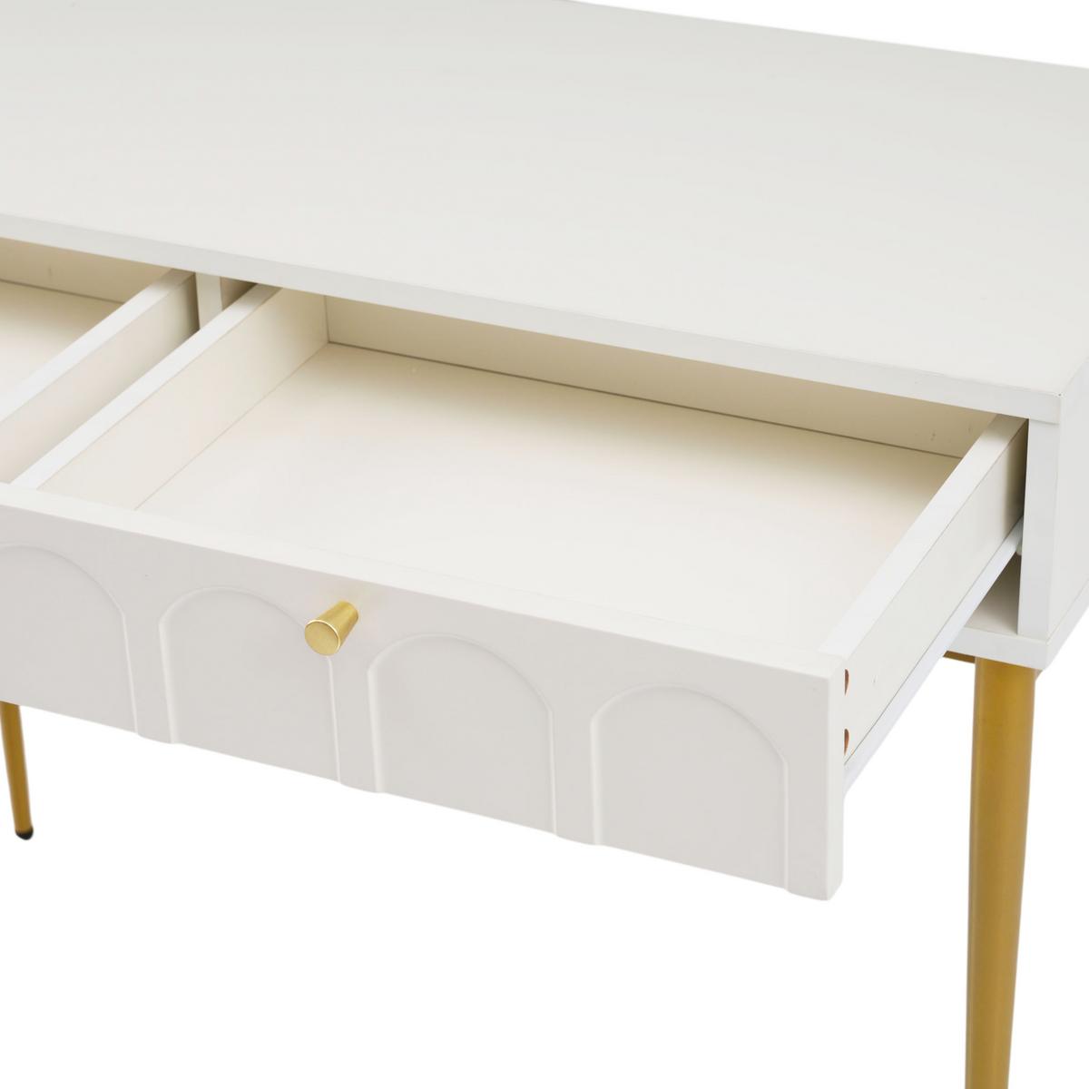 SCHMINKTISCH Cremeweiß und Golden 100/76,5/45 cm - Beige, Holzwerkstoff/Metall (100/76/45cm) - Urban Meuble
