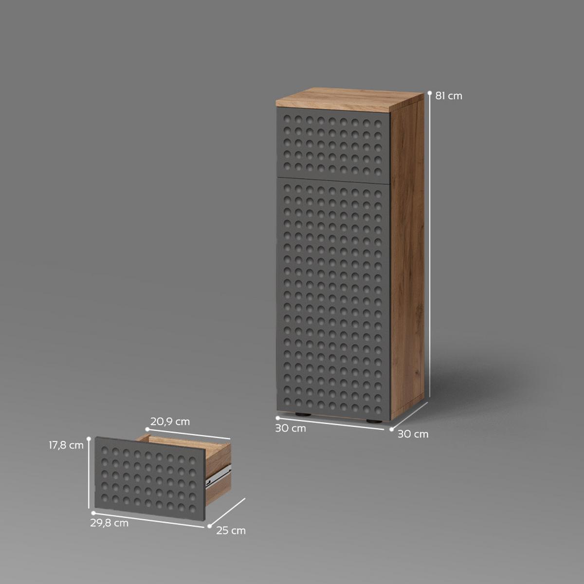 MIDISCHRANK Ronco Anthrazit gepunktet 30 x 81 cm mit 1 Schublade, 2 Fächer, Badezimmer - Anthrazit, Holzwerkstoff (30/81/30cm) - Livinity®