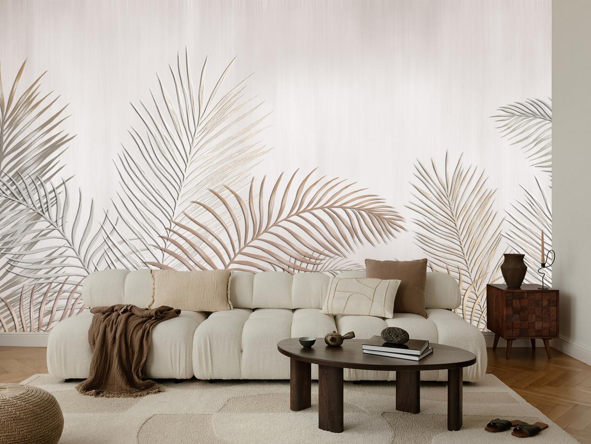 FOTOTAPETE für Schlafzimmer Beige Palmenblätter Delikat 450x315 - Beige/Braun, Papier (450/315cm) - Muralo