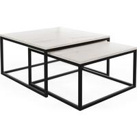 COUCHTISCHE Vella 2er-Set quadratisch, Marmor Weiß 76/76/39cm + 66/66/34 cm - Ecru/Schwarz, Holzwerkstoff/Metall (76/76/39cm) - WFL GROUP