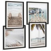 BILDER SET 4er Set - 50x50 cm & 40x60 cm Schwarzer Rahmen - Strandtreppe Schaukel Meer - Schwarz, Kunststoff (50/50cm) - TULUP