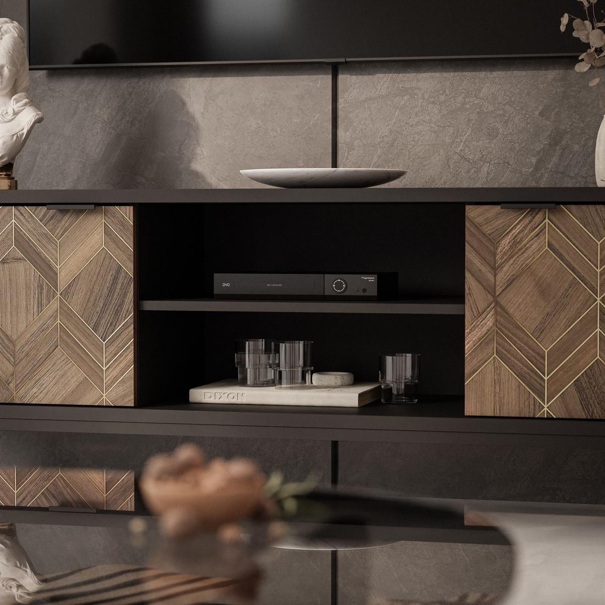TV Element LIAM mit Ablagen - Schwarz, Holzwerkstoff (160/56/41cm) - Lookway